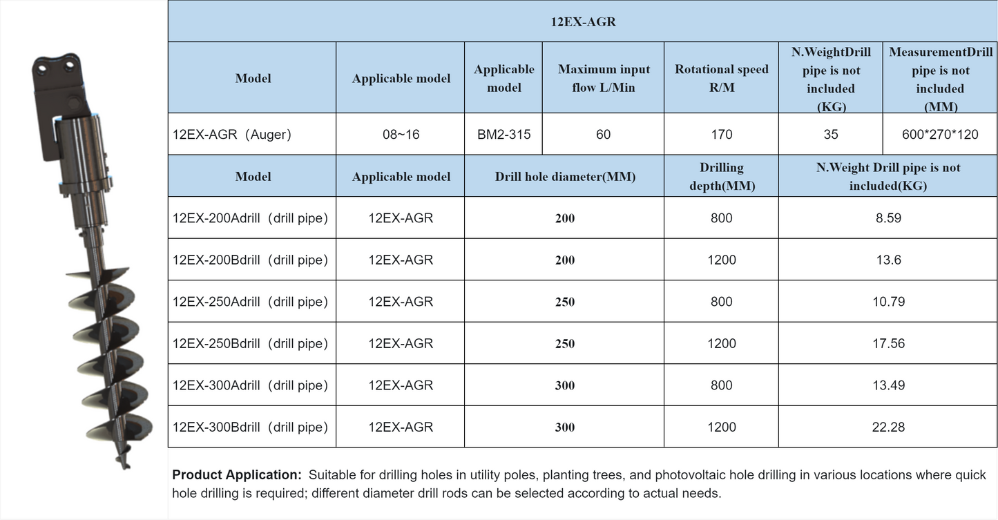Auger For AGT Mini Excavator 12EX-AGR