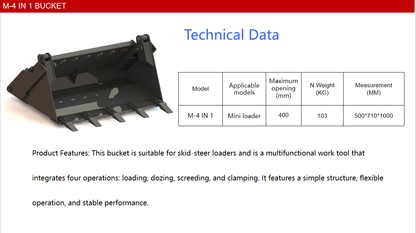 43" 4-in-1 Combo Bucket Mini Skid Steer | AGT-M-4IN1BUCKET