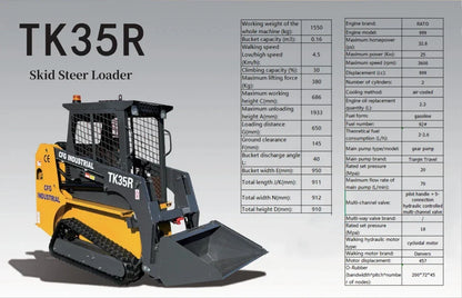 Agrotk 1.5ton Mini Skid Steer Track Loader 32.8HP Gasoline RATO 999 Engine TK35R