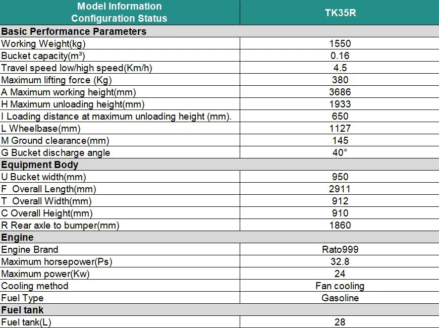 Agrotk 1.5ton Mini Skid Steer Track Loader 32.8HP Gasoline RATO 999 Engine TK35R