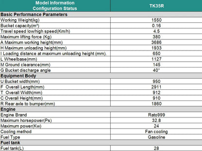 Agrotk 1.5ton Mini Skid Steer Track Loader 32.8HP Gasoline RATO 999 Engine TK35R